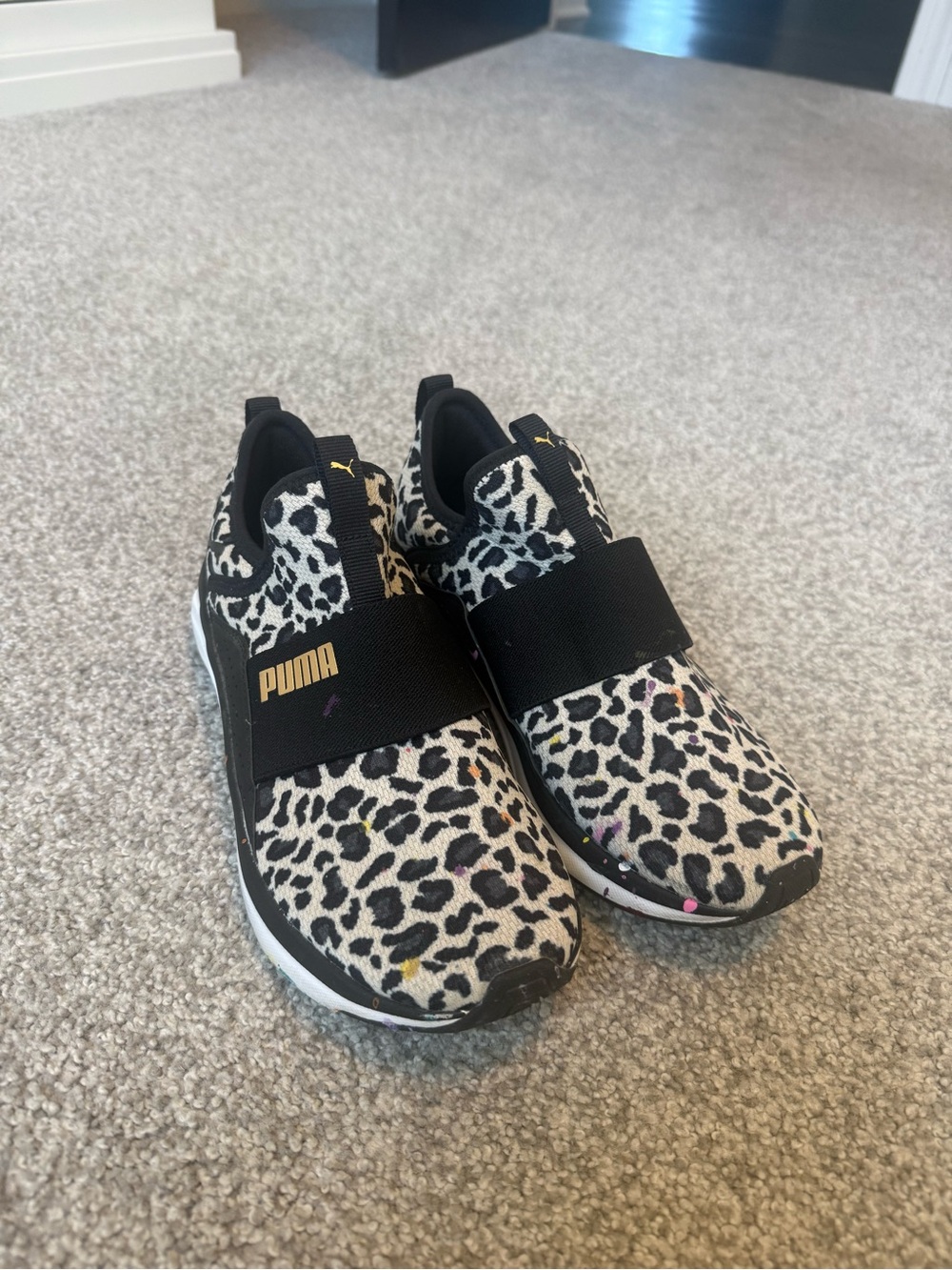 Puma Black and Tan Cream Leopard-Print Slip-On Sneakers